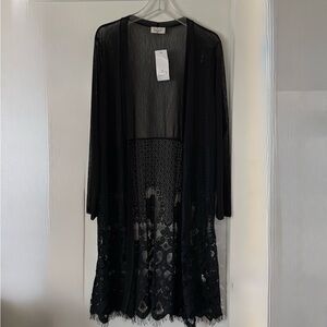 Beautiful sheer black lace long duster - sweater - coverup - cardigan